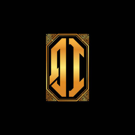 QI logo initial monogram with geometric golden shape style design in isolated background, gold geometric shape style, gold and golden monogramのイラスト素材