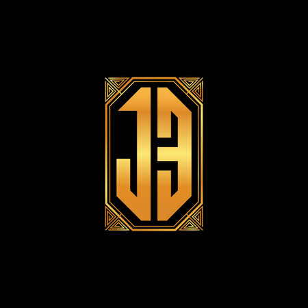 JE logo initial monogram with geometric golden shape style design in isolated background, gold geometric shape style, gold and golden monogramのイラスト素材