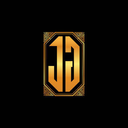JG logo initial monogram with geometric golden shape style design in isolated background, gold geometric shape style, gold and golden monogramのイラスト素材