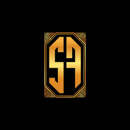 SF logo initial monogram with geometric golden shape style design in isolated background, gold geometric shape style, gold and golden monogramのイラスト素材