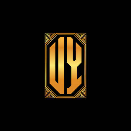 UY logo initial monogram with geometric golden shape style design in isolated background, gold geometric shape style, gold and golden monogramのイラスト素材