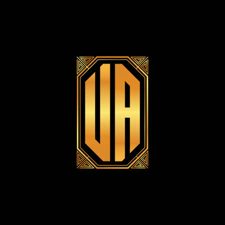 UA logo initial monogram with geometric golden shape style design in isolated background, gold geometric shape style, gold and golden monogramのイラスト素材