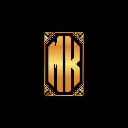 MK logo initial monogram with geometric golden shape style design in isolated background, gold geometric shape style, gold and golden monogramのイラスト素材