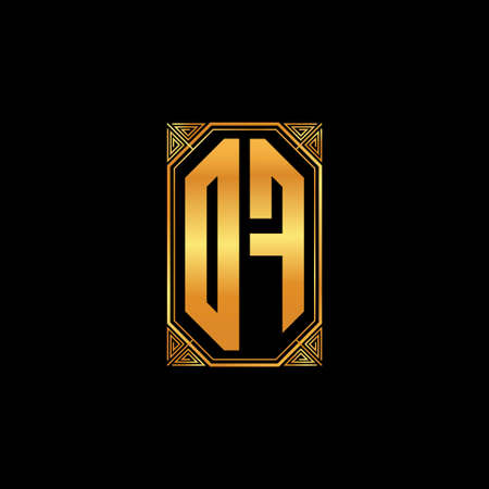 OF logo initial monogram with geometric golden shape style design in isolated background, gold geometric shape style, gold and golden monogramのイラスト素材