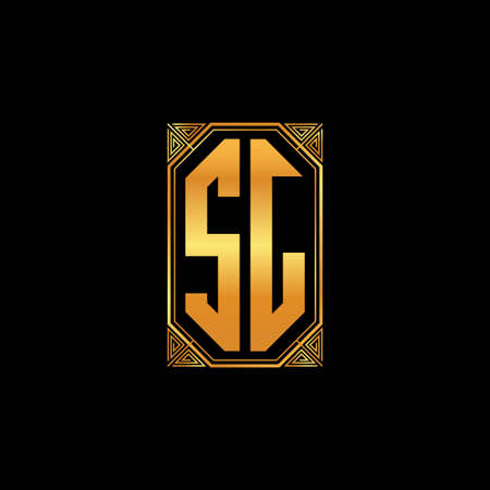 SJ logo initial monogram with geometric golden shape style design in isolated background, gold geometric shape style, gold and golden monogramのイラスト素材