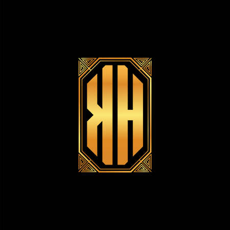 KH logo initial monogram with geometric golden shape style design in isolated background, gold geometric shape style, gold and golden monogramのイラスト素材