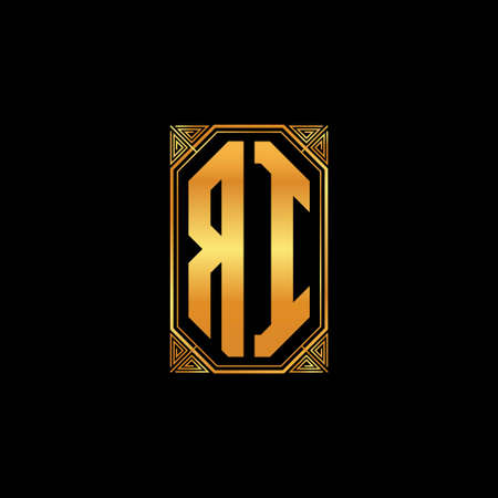RI logo initial monogram with geometric golden shape style design in isolated background, gold geometric shape style, gold and golden monogramのイラスト素材