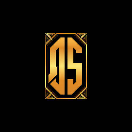QS logo initial monogram with geometric golden shape style design in isolated background, gold geometric shape style, gold and golden monogramのイラスト素材