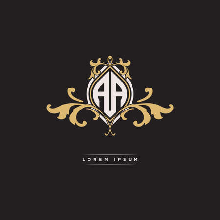 AA logo initial monogram with geometric vintage shape style design in isolated background, vintage ornamental geometric shape style, gold vintage retro monogramのイラスト素材