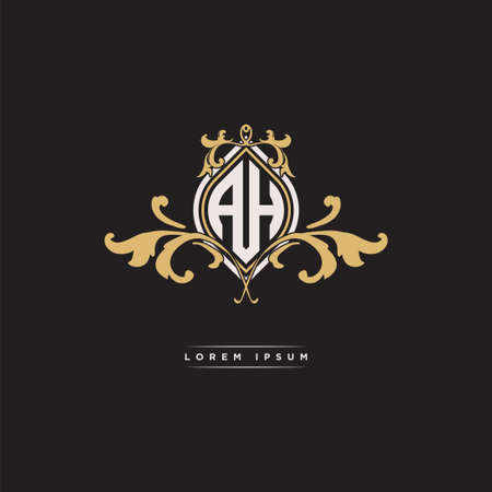 AH logo initial monogram with geometric vintage shape style design in isolated background, vintage ornamental geometric shape style, gold vintage retro monogramのイラスト素材