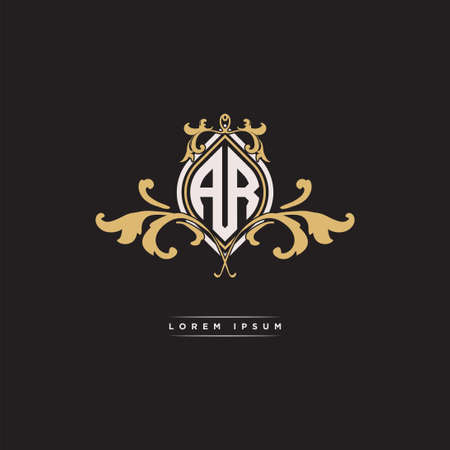 AR logo initial monogram with geometric vintage shape style design in isolated background, vintage ornamental geometric shape style, gold vintage retro monogramのイラスト素材