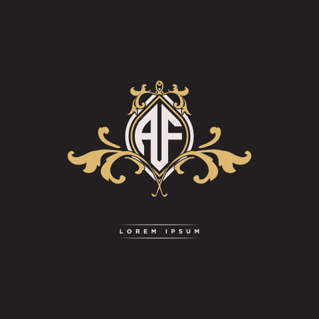 AF logo initial monogram with geometric vintage shape style design in isolated background, vintage ornamental geometric shape style, gold vintage retro monogramのイラスト素材