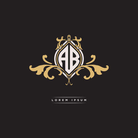 AB logo initial monogram with geometric vintage shape style design in isolated background, vintage ornamental geometric shape style, gold vintage retro monogramのイラスト素材