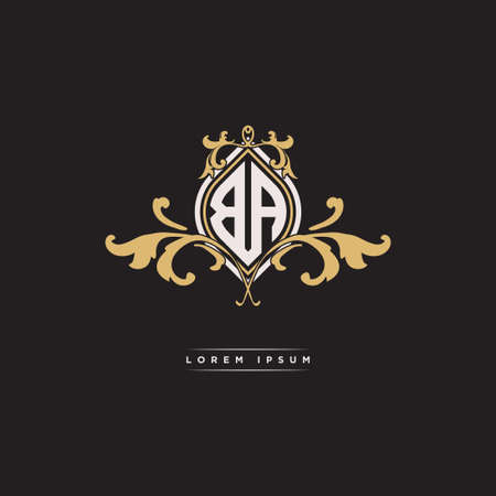 BA logo initial monogram with geometric vintage shape style design in isolated background, vintage ornamental geometric shape style, gold vintage retro monogramのイラスト素材