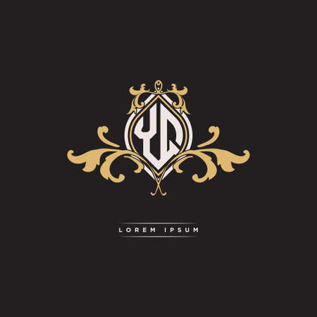 YQ logo initial monogram with geometric vintage shape style design in isolated background, vintage ornamental geometric shape style, gold vintage retro monogramのイラスト素材
