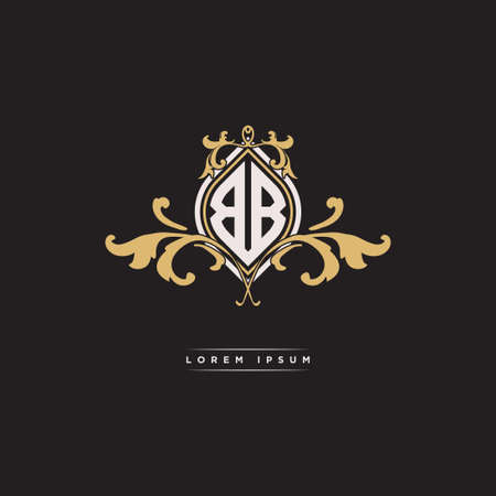 BB logo initial monogram with geometric vintage shape style design in isolated background, vintage ornamental geometric shape style, gold vintage retro monogramのイラスト素材