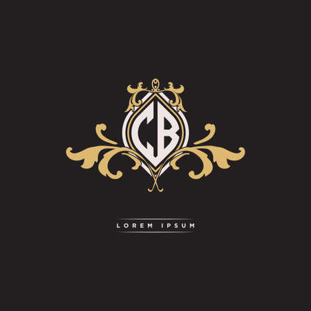 CB logo initial monogram with geometric vintage shape style design in isolated background, vintage ornamental geometric shape style, gold vintage retro monogramのイラスト素材