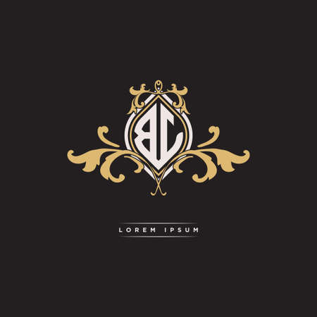 BJ logo initial monogram with geometric vintage shape style design in isolated background, vintage ornamental geometric shape style, gold vintage retro monogramのイラスト素材