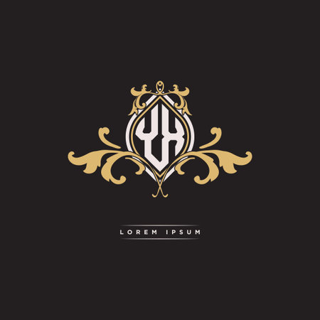YX logo initial monogram with geometric vintage shape style design in isolated background, vintage ornamental geometric shape style, gold vintage retro monogramのイラスト素材