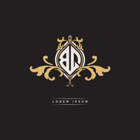 BQ logo initial monogram with geometric vintage shape style design in isolated background, vintage ornamental geometric shape style, gold vintage retro monogramのイラスト素材