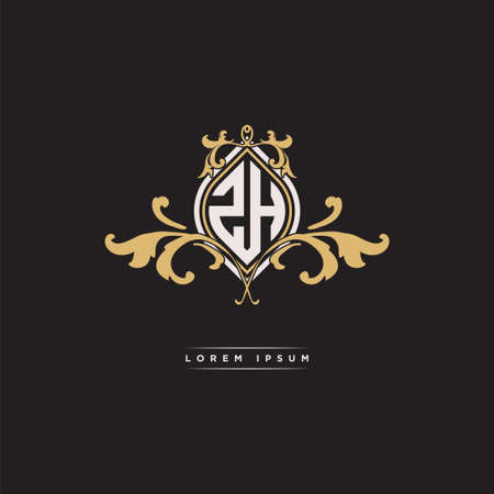 ZH logo initial monogram with geometric vintage shape style design in isolated background, vintage ornamental geometric shape style, gold vintage retro monogramのイラスト素材