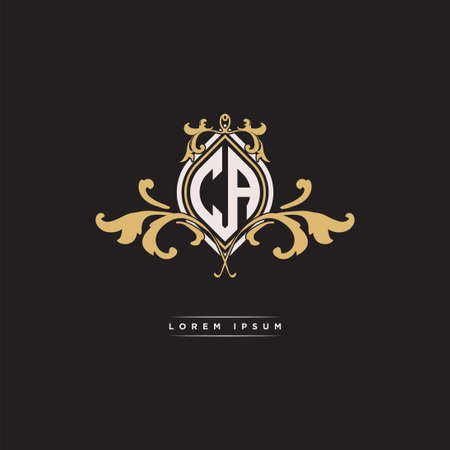 CA logo initial monogram with geometric vintage shape style design in isolated background, vintage ornamental geometric shape style, gold vintage retro monogramのイラスト素材