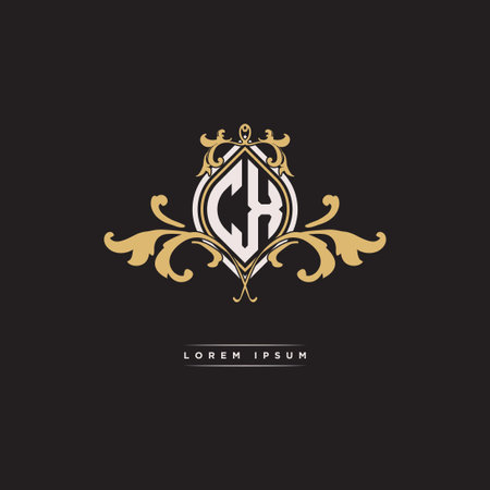 CX logo initial monogram with geometric vintage shape style design in isolated background, vintage ornamental geometric shape style, gold vintage retro monogramのイラスト素材