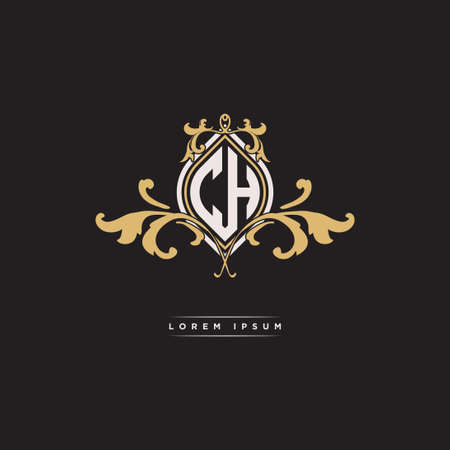 CH logo initial monogram with geometric vintage shape style design in isolated background, vintage ornamental geometric shape style, gold vintage retro monogramのイラスト素材