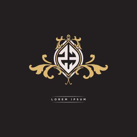 ZE logo initial monogram with geometric vintage shape style design in isolated background, vintage ornamental geometric shape style, gold vintage retro monogramのイラスト素材