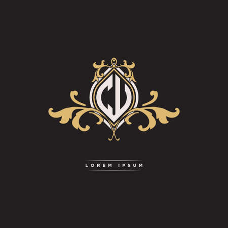 CU logo initial monogram with geometric vintage shape style design in isolated background, vintage ornamental geometric shape style, gold vintage retro monogramのイラスト素材