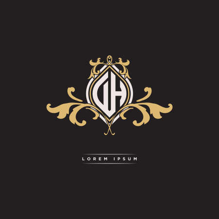 DH logo initial monogram with geometric vintage shape style design in isolated background, vintage ornamental geometric shape style, gold vintage retro monogramのイラスト素材