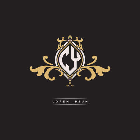 CY logo initial monogram with geometric vintage shape style design in isolated background, vintage ornamental geometric shape style, gold vintage retro monogramのイラスト素材