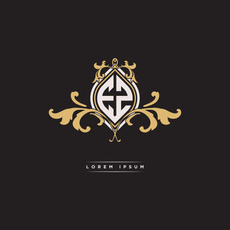 EZ logo initial monogram with geometric vintage shape style design in isolated background, vintage ornamental geometric shape style, gold vintage retro monogramのイラスト素材