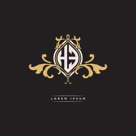 HE logo initial monogram with geometric vintage shape style design in isolated background, vintage ornamental geometric shape style, gold vintage retro monogramのイラスト素材