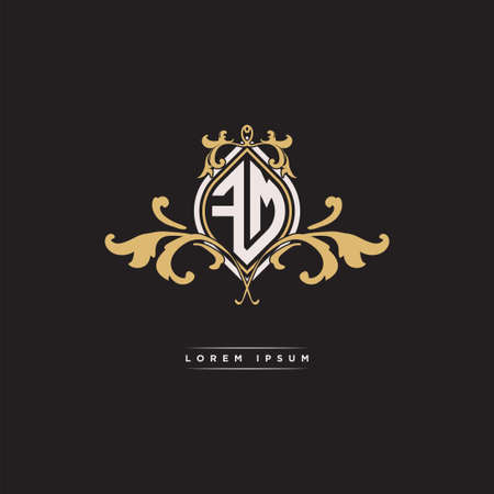 FM logo initial monogram with geometric vintage shape style design in isolated background, vintage ornamental geometric shape style, gold vintage retro monogramのイラスト素材