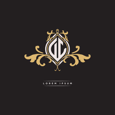 DJ logo initial monogram with geometric vintage shape style design in isolated background, vintage ornamental geometric shape style, gold vintage retro monogramのイラスト素材