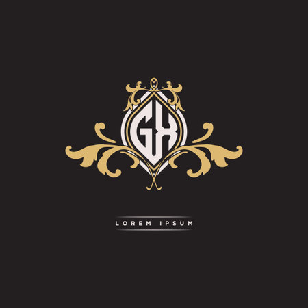 GX logo initial monogram with geometric vintage shape style design in isolated background, vintage ornamental geometric shape style, gold vintage retro monogramのイラスト素材