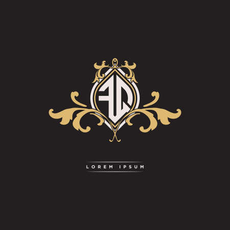 FQ logo initial monogram with geometric vintage shape style design in isolated background, vintage ornamental geometric shape style, gold vintage retro monogramのイラスト素材