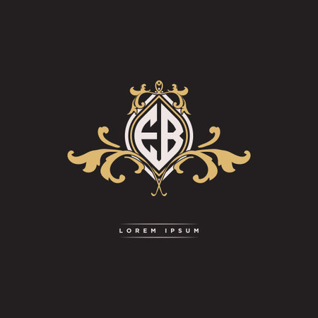 EB logo initial monogram with geometric vintage shape style design in isolated background, vintage ornamental geometric shape style, gold vintage retro monogramのイラスト素材