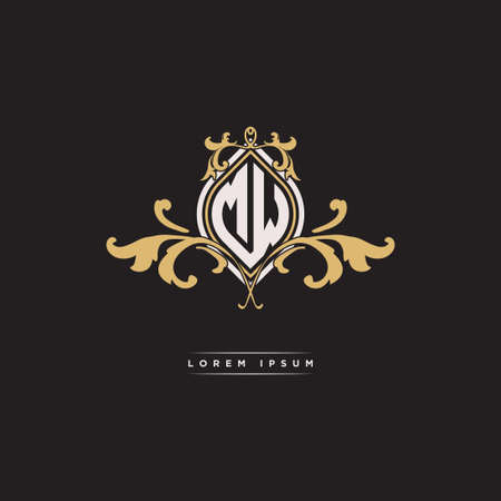 MW logo initial monogram with geometric vintage shape style design in isolated background, vintage ornamental geometric shape style, gold vintage retro monogramのイラスト素材