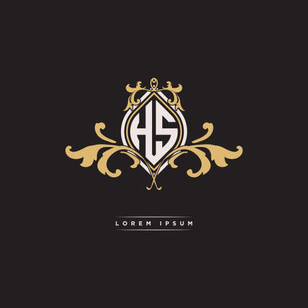 HS logo initial monogram with geometric vintage shape style design in isolated background, vintage ornamental geometric shape style, gold vintage retro monogramのイラスト素材