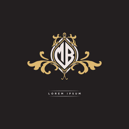 MB logo initial monogram with geometric vintage shape style design in isolated background, vintage ornamental geometric shape style, gold vintage retro monogramのイラスト素材