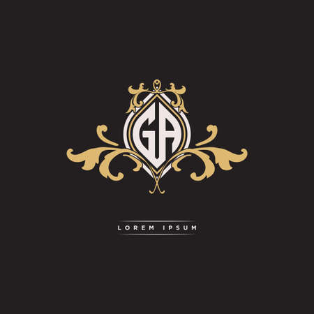 GA logo initial monogram with geometric vintage shape style design in isolated background, vintage ornamental geometric shape style, gold vintage retro monogramのイラスト素材