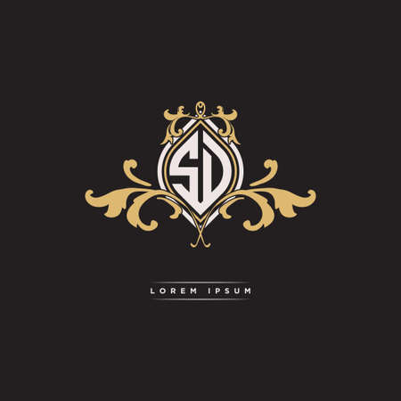 SD logo initial monogram with geometric vintage shape style design in isolated background, vintage ornamental geometric shape style, gold vintage retro monogramのイラスト素材