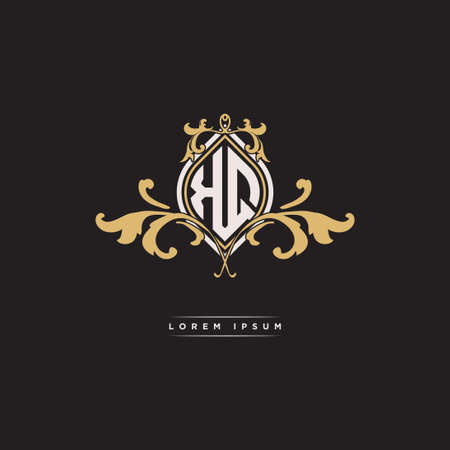 KQ logo initial monogram with geometric vintage shape style design in isolated background, vintage ornamental geometric shape style, gold vintage retro monogramのイラスト素材