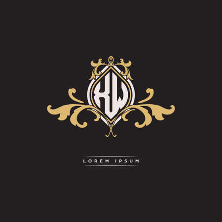 XW logo initial monogram with geometric vintage shape style design in isolated background, vintage ornamental geometric shape style, gold vintage retro monogramのイラスト素材