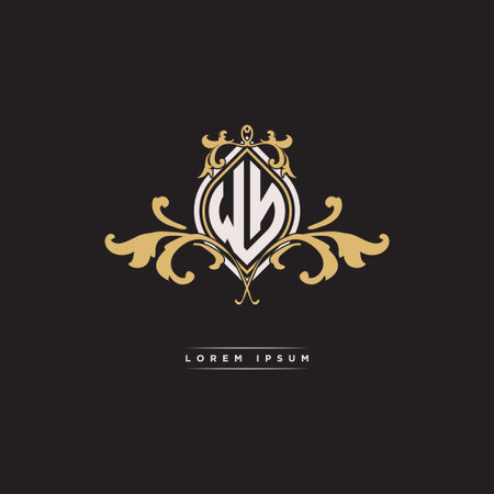 WN logo initial monogram with geometric vintage shape style design in isolated background, vintage ornamental geometric shape style, gold vintage retro monogramのイラスト素材