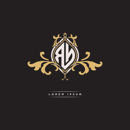 RN logo initial monogram with geometric vintage shape style design in isolated background, vintage ornamental geometric shape style, gold vintage retro monogramのイラスト素材