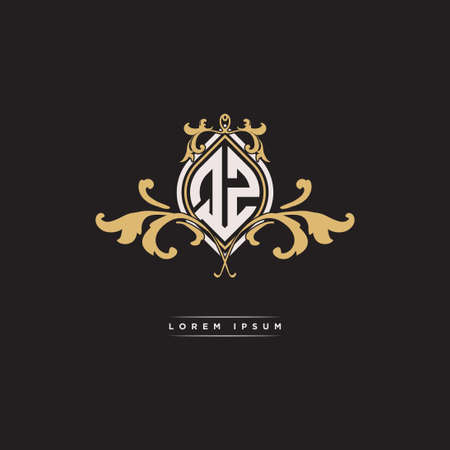 QZ logo initial monogram with geometric vintage shape style design in isolated background, vintage ornamental geometric shape style, gold vintage retro monogramのイラスト素材
