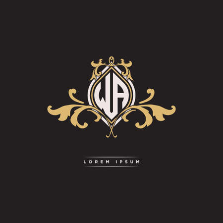 WA logo initial monogram with geometric vintage shape style design in isolated background, vintage ornamental geometric shape style, gold vintage retro monogramのイラスト素材